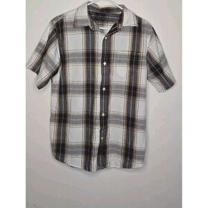 Arizona Short Sleeve Button Up Shirt‎ Mens Chest Pocket White Plaid Tartan XL